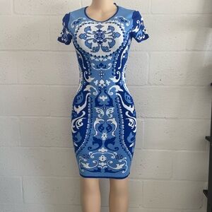 Blue and White Patterned Women's Dress